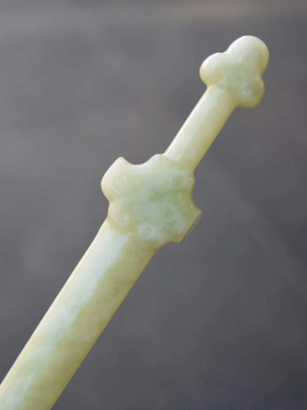 Green Sword Carved Hairpin - Serpentine Jade Hair Stick